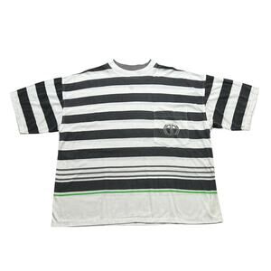 Vintage Permit Stripe T-Shirt Black White Green Accent Pocket Tee Sz Large surf